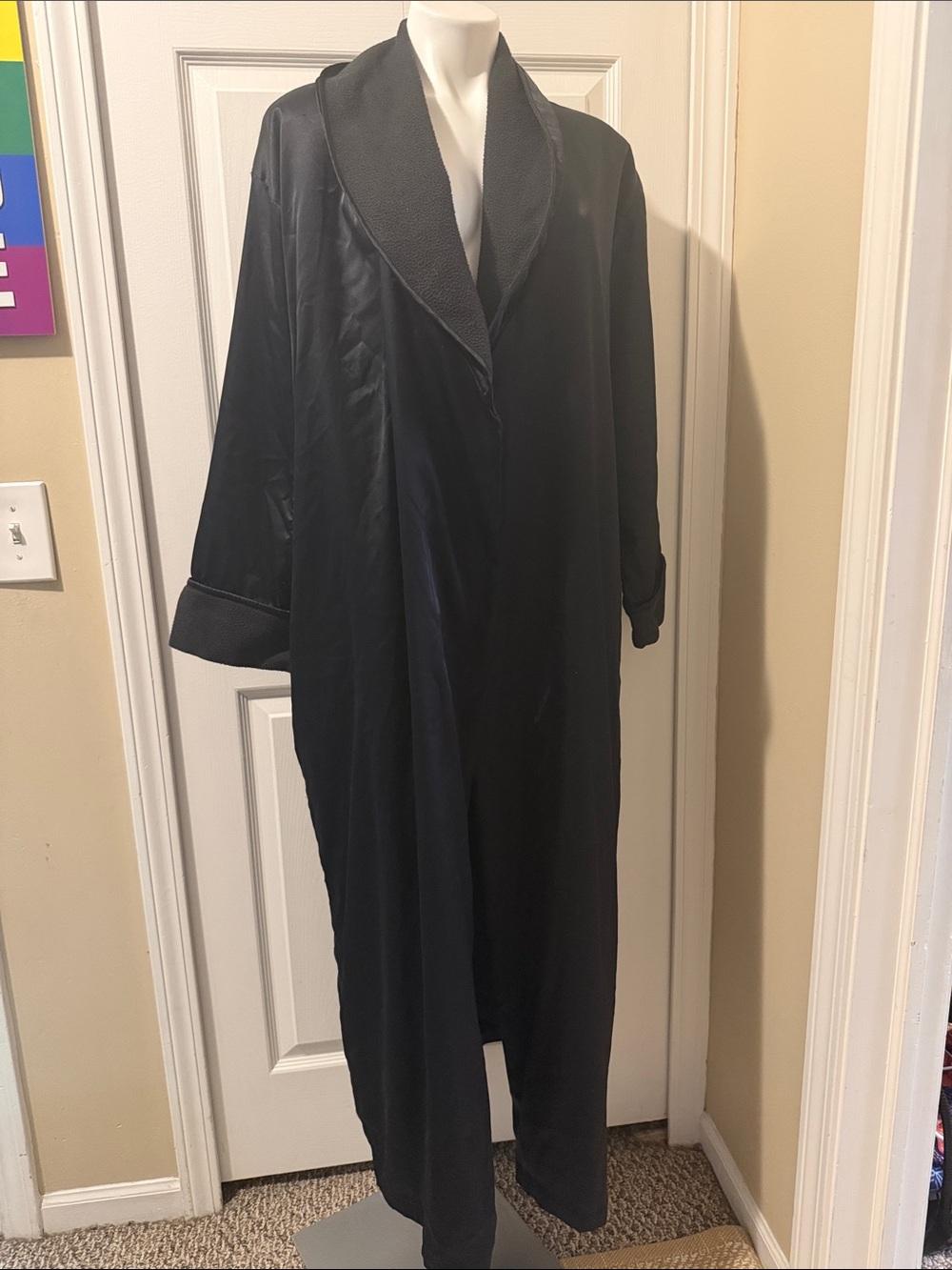 Victoria's Secret Black Faux Satin Long Robe Size M/L